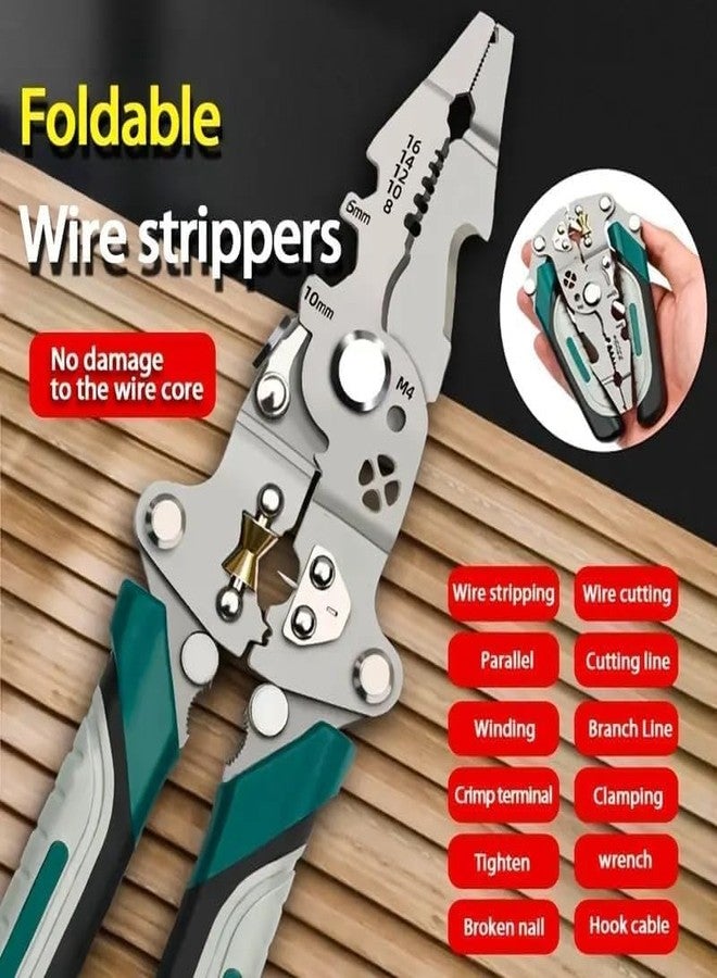 SUNNIFA Foldable Multi-Function Wire Stripper and Crimping Pliers, Wire Cutter, Cable Stripper, Electrician Hand Tool with Safety Lock, 8.07 Inch - Image 5